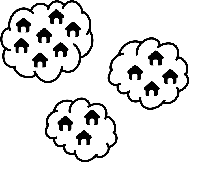 Example of a set of clusters of dwellings